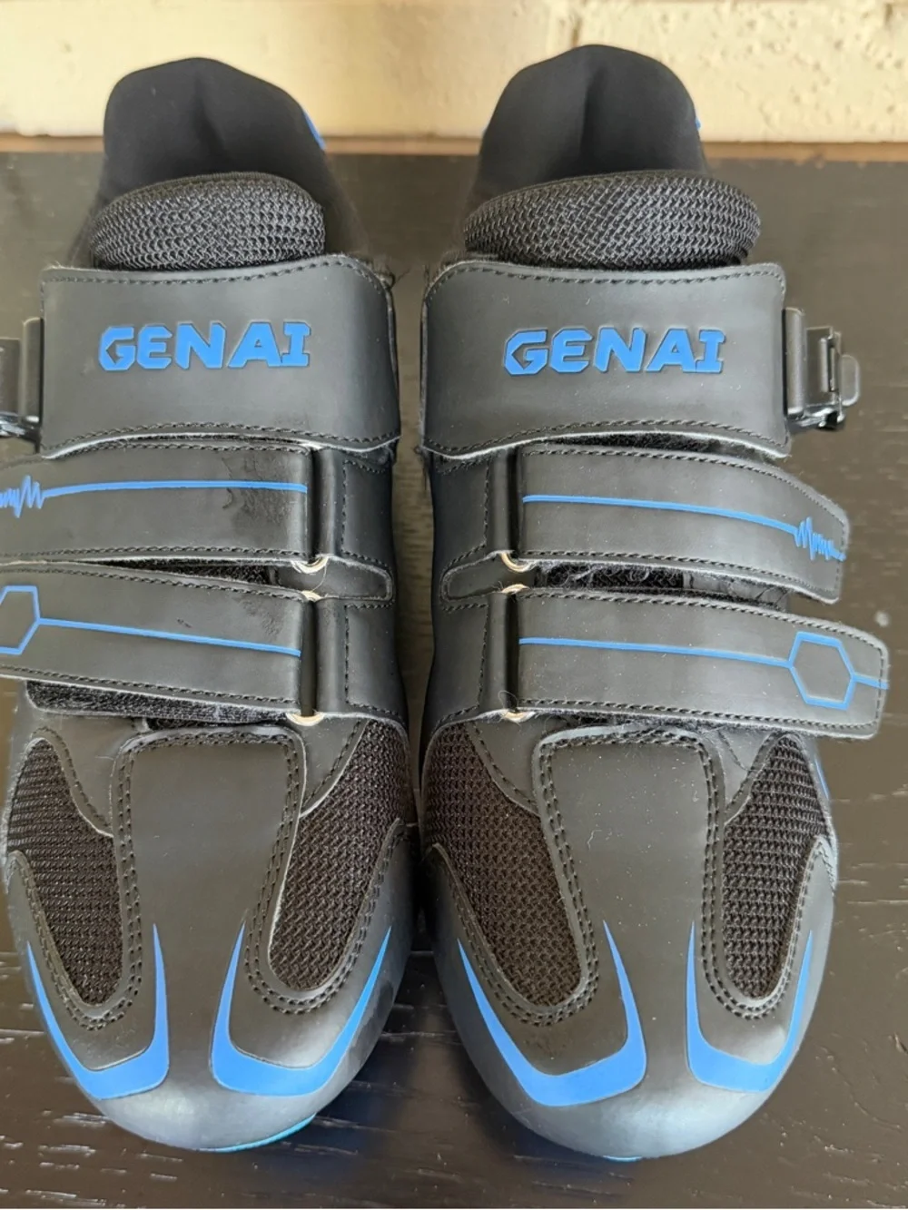 Genai Cycling Shoes Mens 10 Black Blue Adjustable With Peloton Cleats